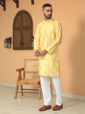 Silk blend tie-dye printed madarine collor yellow kurta 6