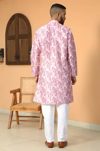 Silk blend tie-dye printed madarine collor pink kurta