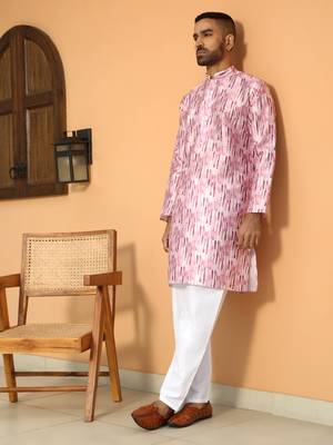Silk blend tie-dye printed madarine collor pink kurta 4