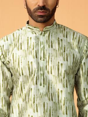 Silk blend tie-dye printed madarine collor green kurta 2