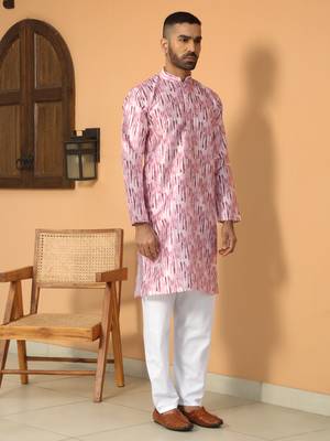 Silk blend tie-dye printed madarine collor pink kurta 5