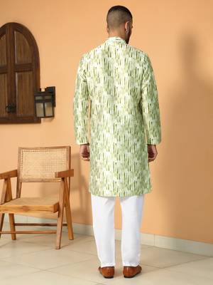 Silk blend tie-dye printed madarine collor green kurta 3
