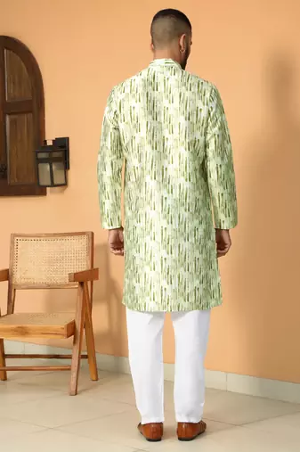 Silk blend tie-dye printed madarine collor green kurta