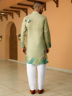 Floral printed green mandarin collor cotton summer kurta 3