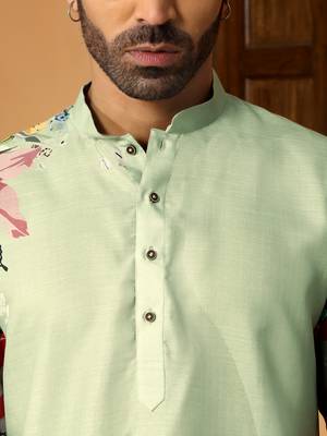Floral printed green mandarin collor cotton summer kurta 2
