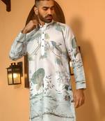 Animal printed grey mandarin collor cotton summer kurta