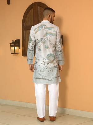Animal printed grey mandarin collor cotton summer kurta 3