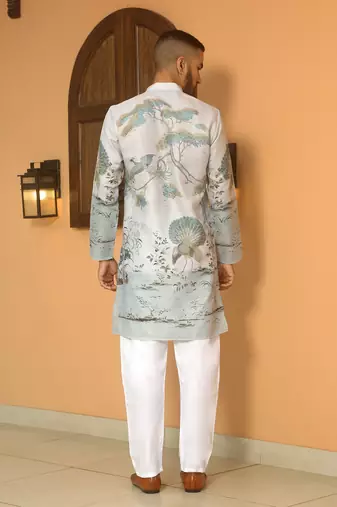 Animal printed grey mandarin collor cotton summer kurta