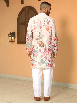 Animal printed beige mandarin collor cotton summer kurta 4
