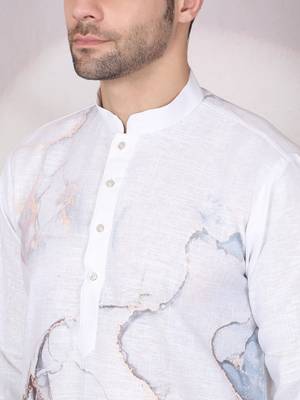 Abstract marble printed white mandarin collor cotton kurta 2