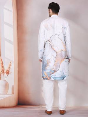 Abstract marble printed white mandarin collor cotton kurta 3
