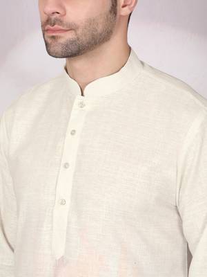 Abstract marble printed cream mandarin collor cotton kurta 2