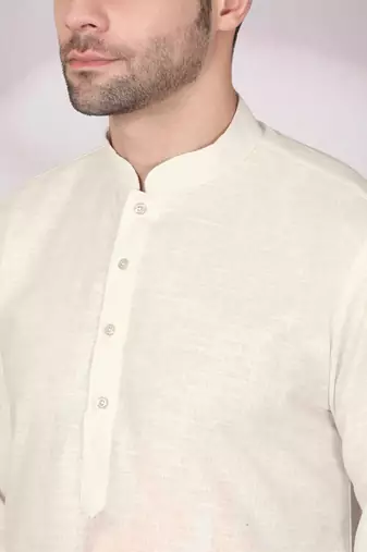 Abstract marble printed cream mandarin collor cotton kurta