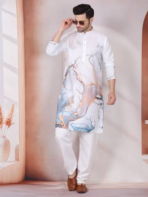 Abstract marble printed white mandarin collor cotton kurta 5