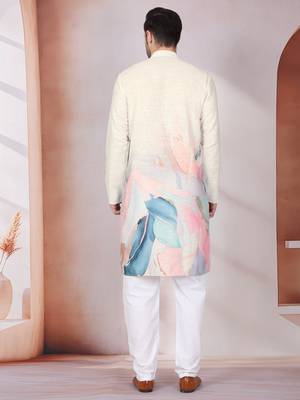 Abstract marble printed cream mandarin collor cotton kurta 3