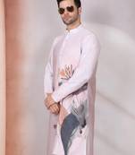 Floral printed mauve mandarin collor cotton kurta