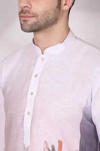 Floral printed mauve mandarin collor cotton kurta