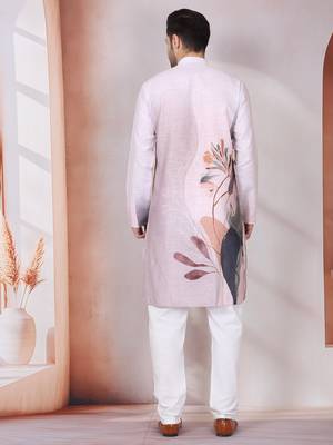 Floral printed mauve mandarin collor cotton kurta 3