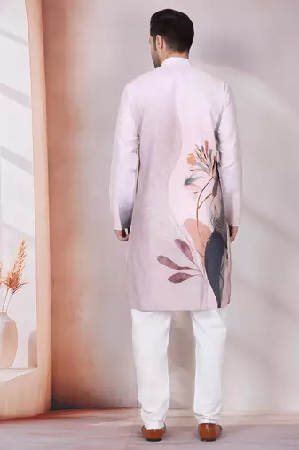 Floral printed mauve mandarin collor cotton kurta