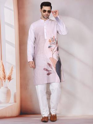 Floral printed mauve mandarin collor cotton kurta 5