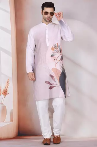 Floral printed mauve mandarin collor cotton kurta
