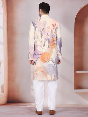 Floral printed beige mandarin collor cotton kurta 3