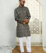 Paisley printed grey mandarin collor cotton summer kurta
