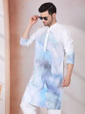 Abstract marble printed blue mandarin collor cotton kurta 1