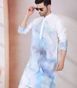 Abstract marble printed blue mandarin collor cotton kurta