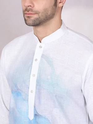 Abstract marble printed blue mandarin collor cotton kurta 2