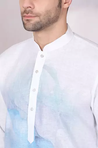 Abstract marble printed blue mandarin collor cotton kurta