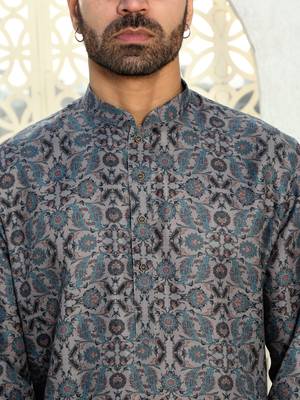 Floral printed blue mandarin collor cotton summer kurta 2