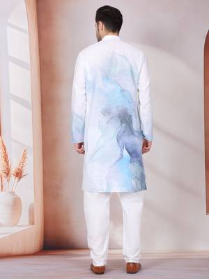 Abstract marble printed blue mandarin collor cotton kurta 3