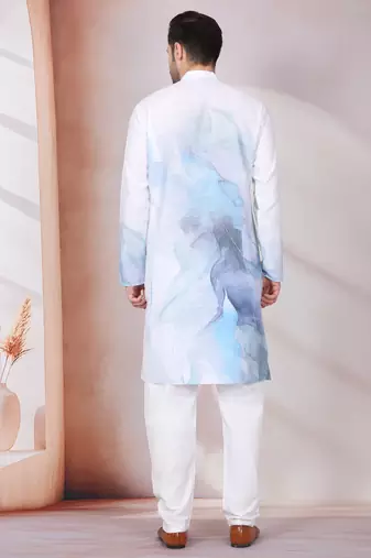 Abstract marble printed blue mandarin collor cotton kurta