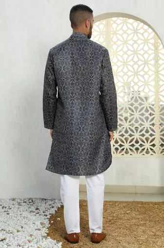 Floral printed blue mandarin collor cotton summer kurta