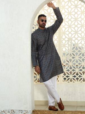 Floral printed blue mandarin collor cotton summer kurta 4