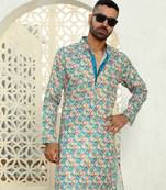 Geometric multi colored mandarin collor cotton summer kurta