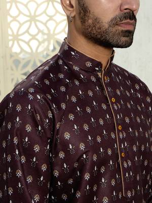 Floral printed wine mandarin collor cotton summer kurta 2