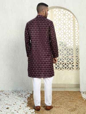 Floral printed wine mandarin collor cotton summer kurta 3