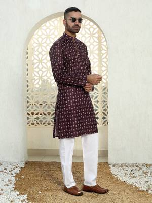 Floral printed wine mandarin collor cotton summer kurta 4