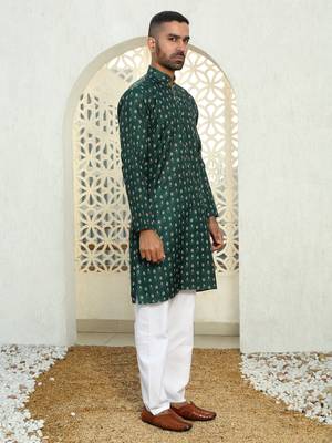 Floral printed dark green mandarin collor cotton summer kurta 4