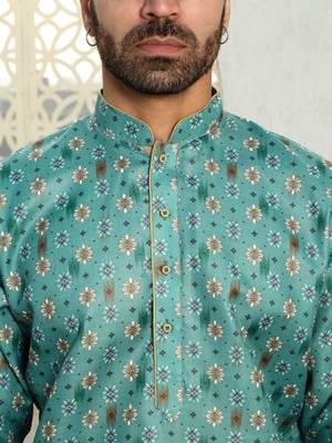 Floral printed green mandarin collor cotton summer kurta 2
