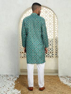Floral printed green mandarin collor cotton summer kurta 3