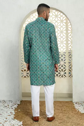 Floral printed green mandarin collor cotton summer kurta