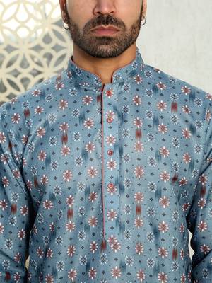 Floral printed blue mandarin collor cotton summer kurta 2