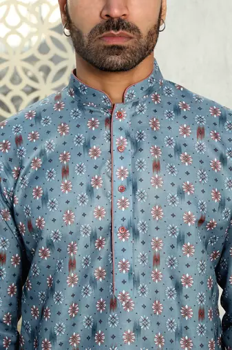 Floral printed blue mandarin collor cotton summer kurta