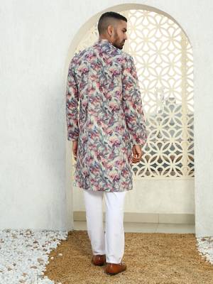 Leaf printed purple mandarin collor cotton summer kurta 3
