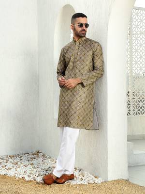 Floral printed brown mandarin collor cotton summer kurta 1