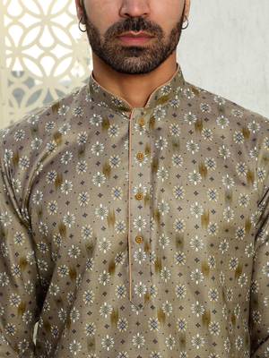 Floral printed brown mandarin collor cotton summer kurta 2
