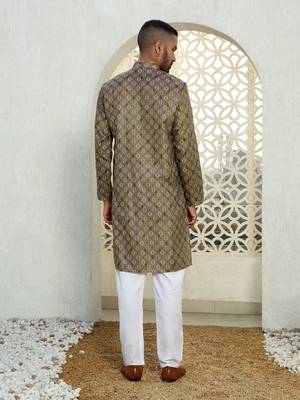Floral printed brown mandarin collor cotton summer kurta 3